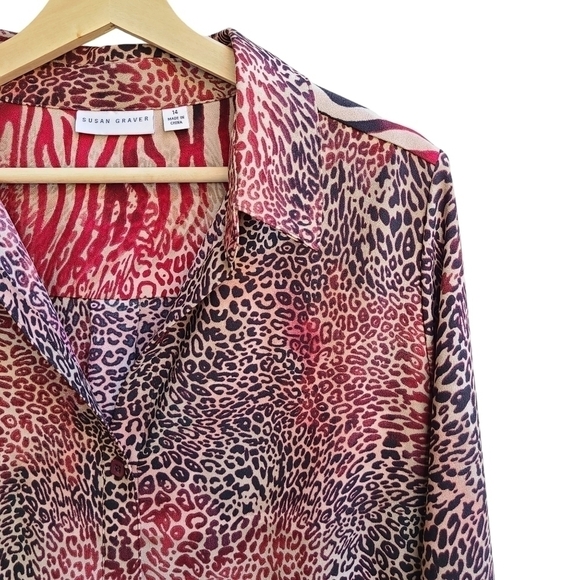 Susan Graver Button-down Blouse in Mixed Animal Print, Size XL - Picture 3 of 9